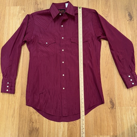Plains Western Wear Shirt Men's SM Maroon Cowboy Long Sleeve Pearl Snap Rodeo - Picture 9 of 11
